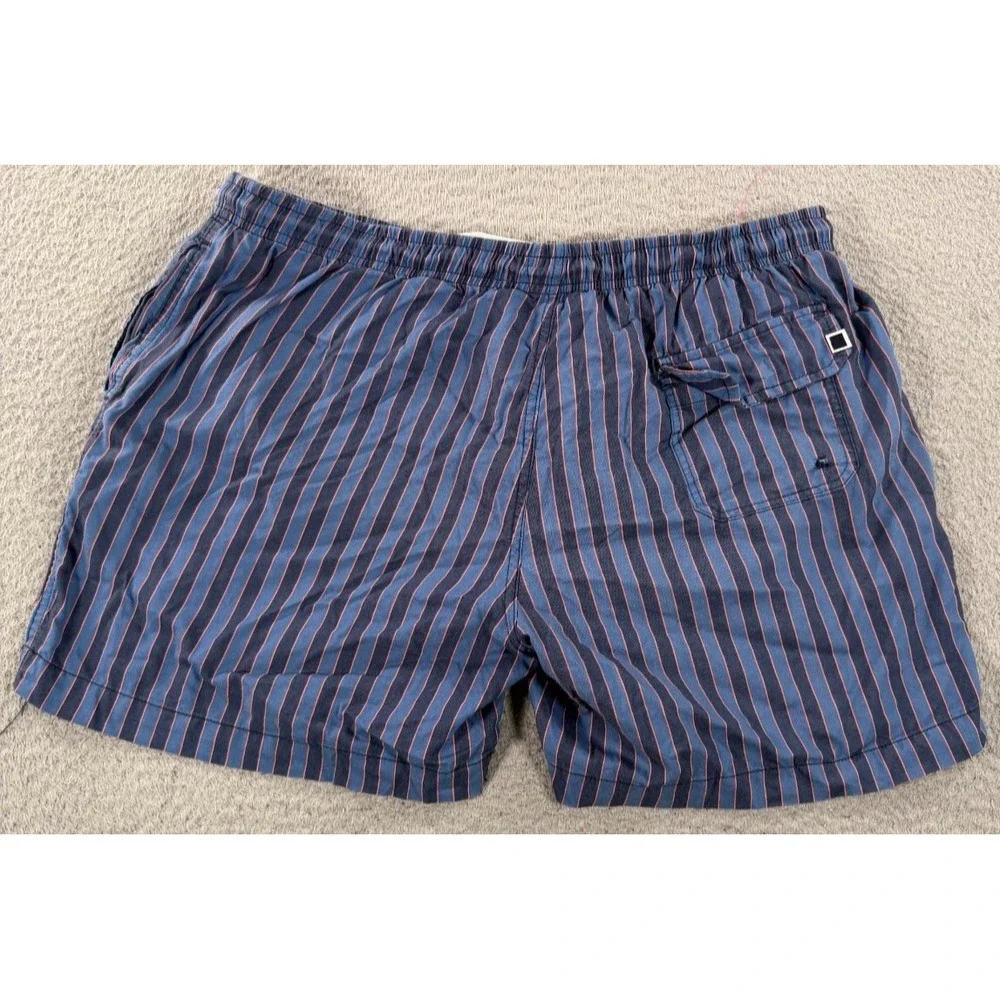 Solid & Striped Shorts Men 2XL Blue Orange Striped Drawstring Swim Trunks Pocket
